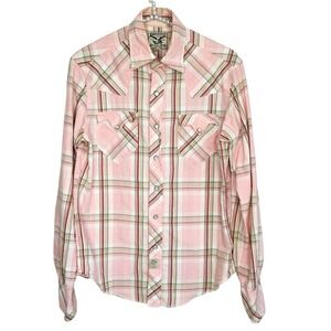 American Living Plaid Western Shirt Small Pearl Snap Rodeo Cowgirl Indie Y2k